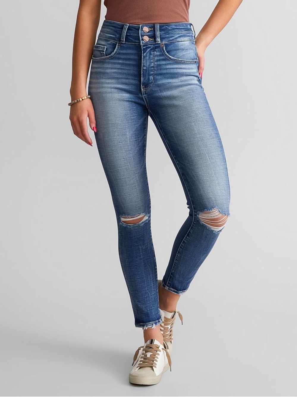 BKE Blue Ripped High-Rise Skinny Jeans exclusive